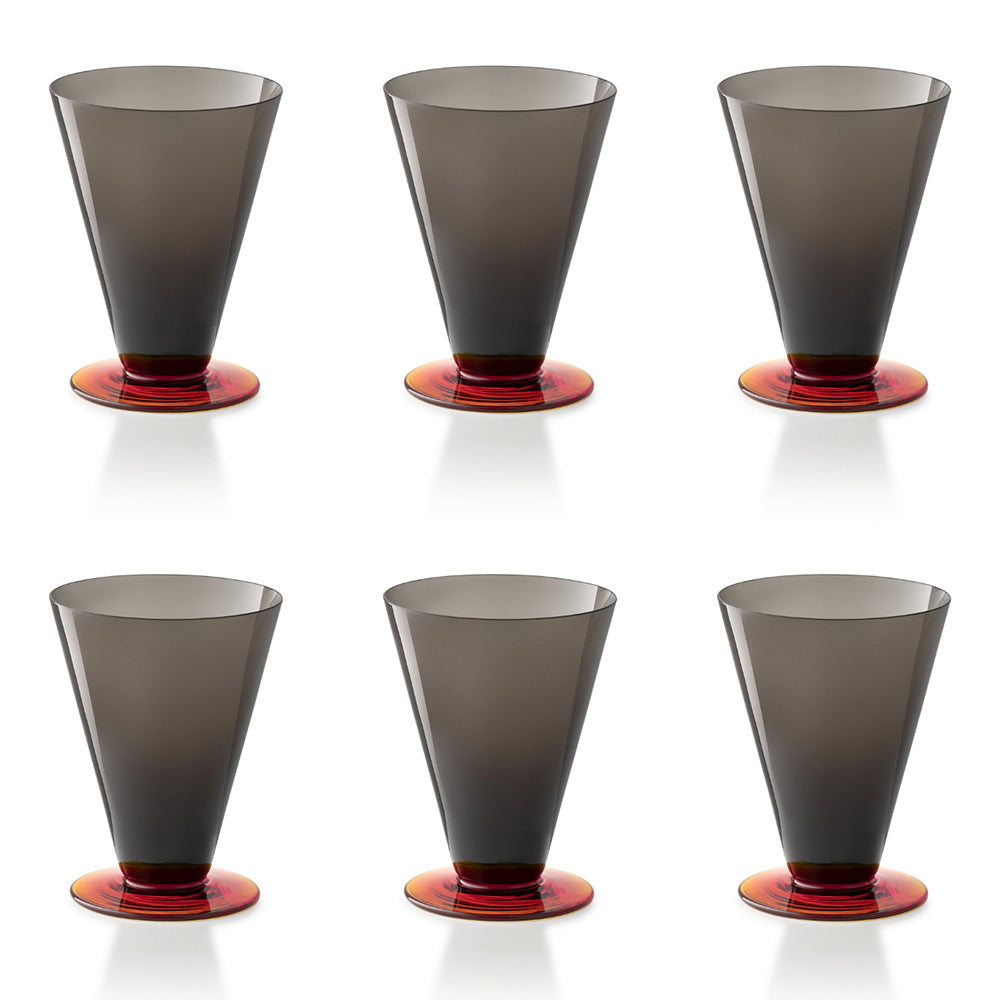 Set of 6 Water Glasses, grey/red, Salicornia - SALVIATI