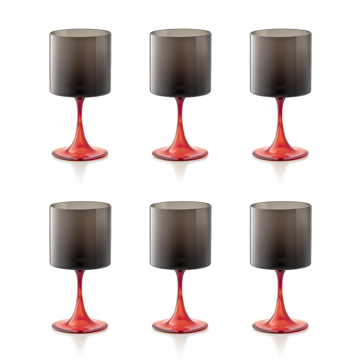 Set of 6 Wine Glasses, grey/red, Salicornia - SALVIATI