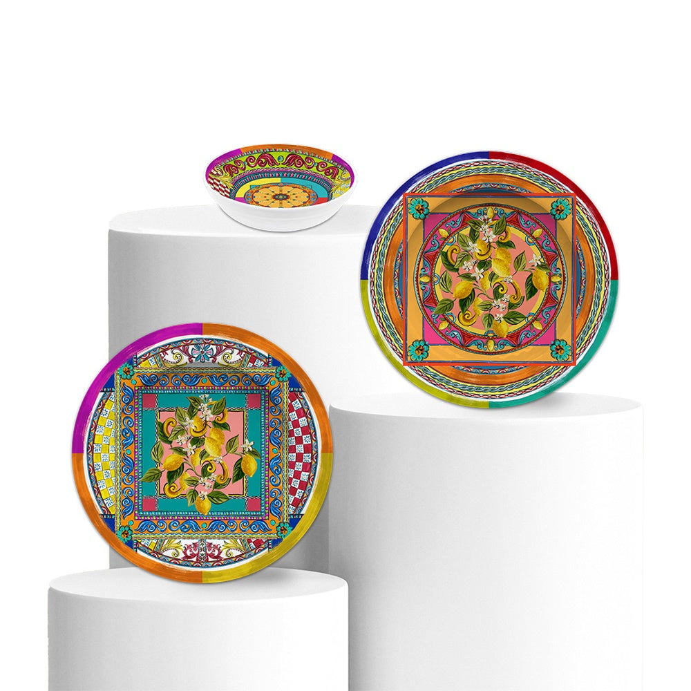 Dinner set, melamine, 18 pieces, Ortigia - BACI MILANO