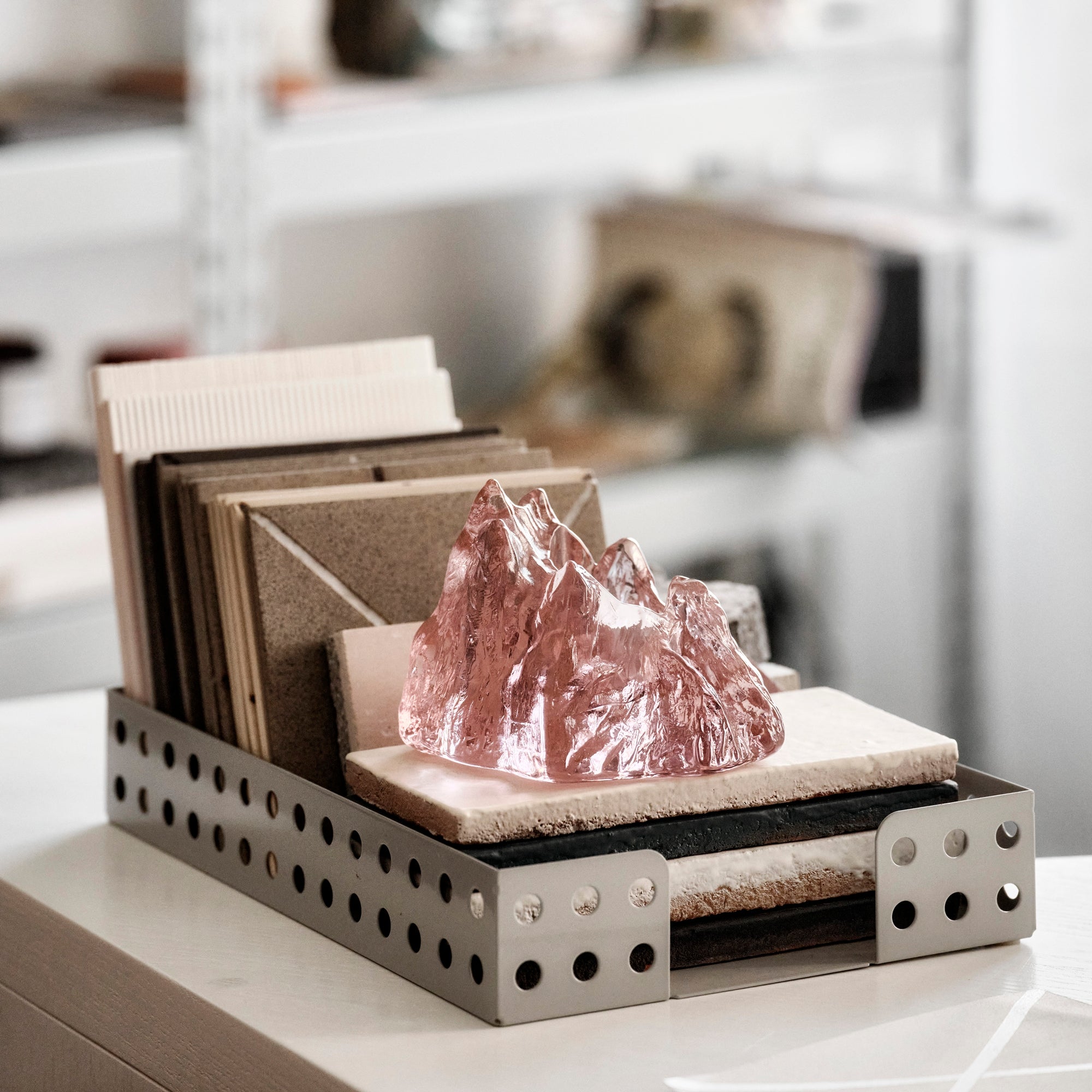 Crystal glass candlestick, Pink, 5.5 inches, The Rock by Hanna Hansdotter - KOSTA BODA