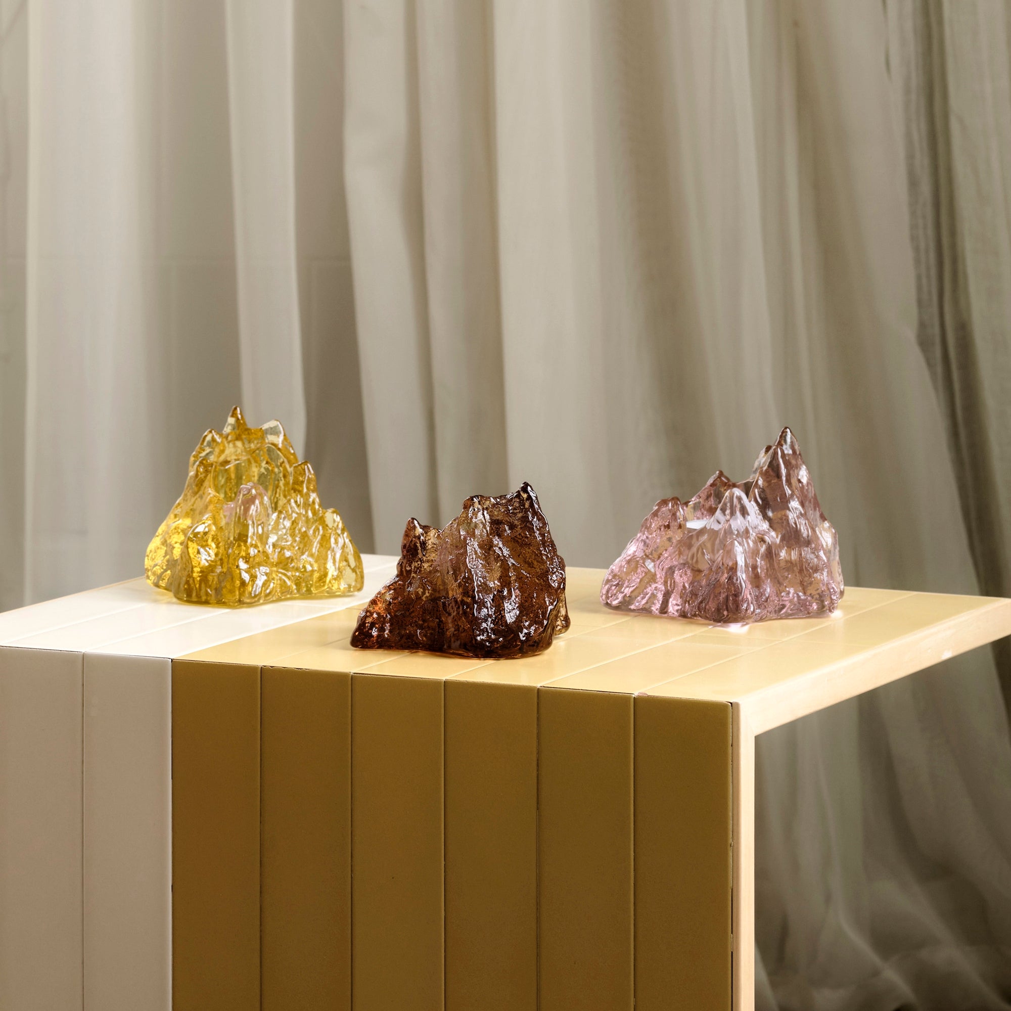 Crystal glass candlestick, Pink, 5.5 inches, The Rock by Hanna Hansdotter - KOSTA BODA