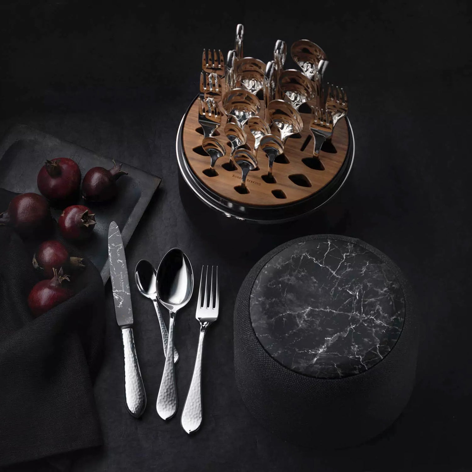 Silver-Plated Flatware Set, 24 Pieces, Martele Marble Cut - ROBBE & BERKING