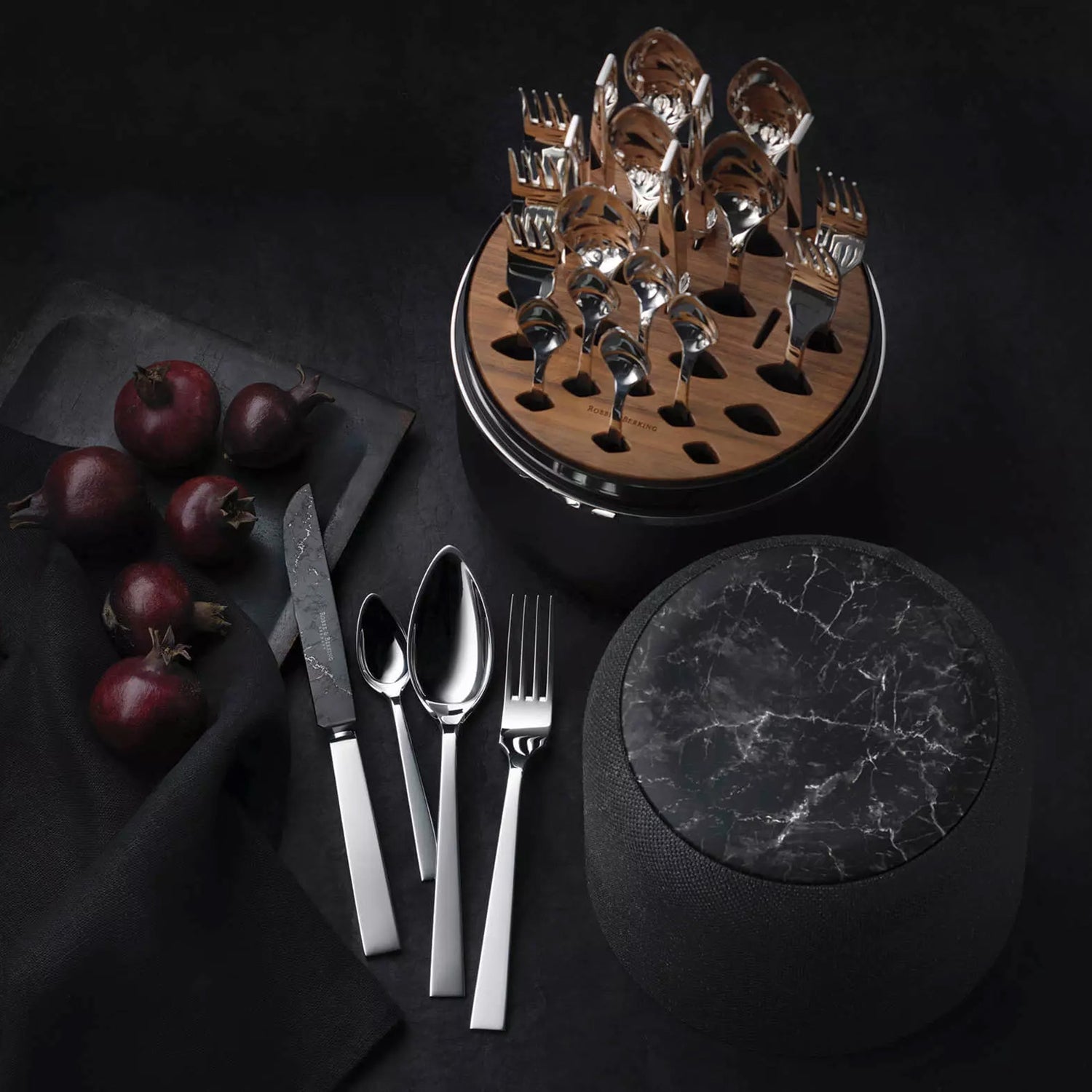 Silver-Plated Flatware Set, 24 Pieces, Riva Marble Cut - ROBBE & BERKING