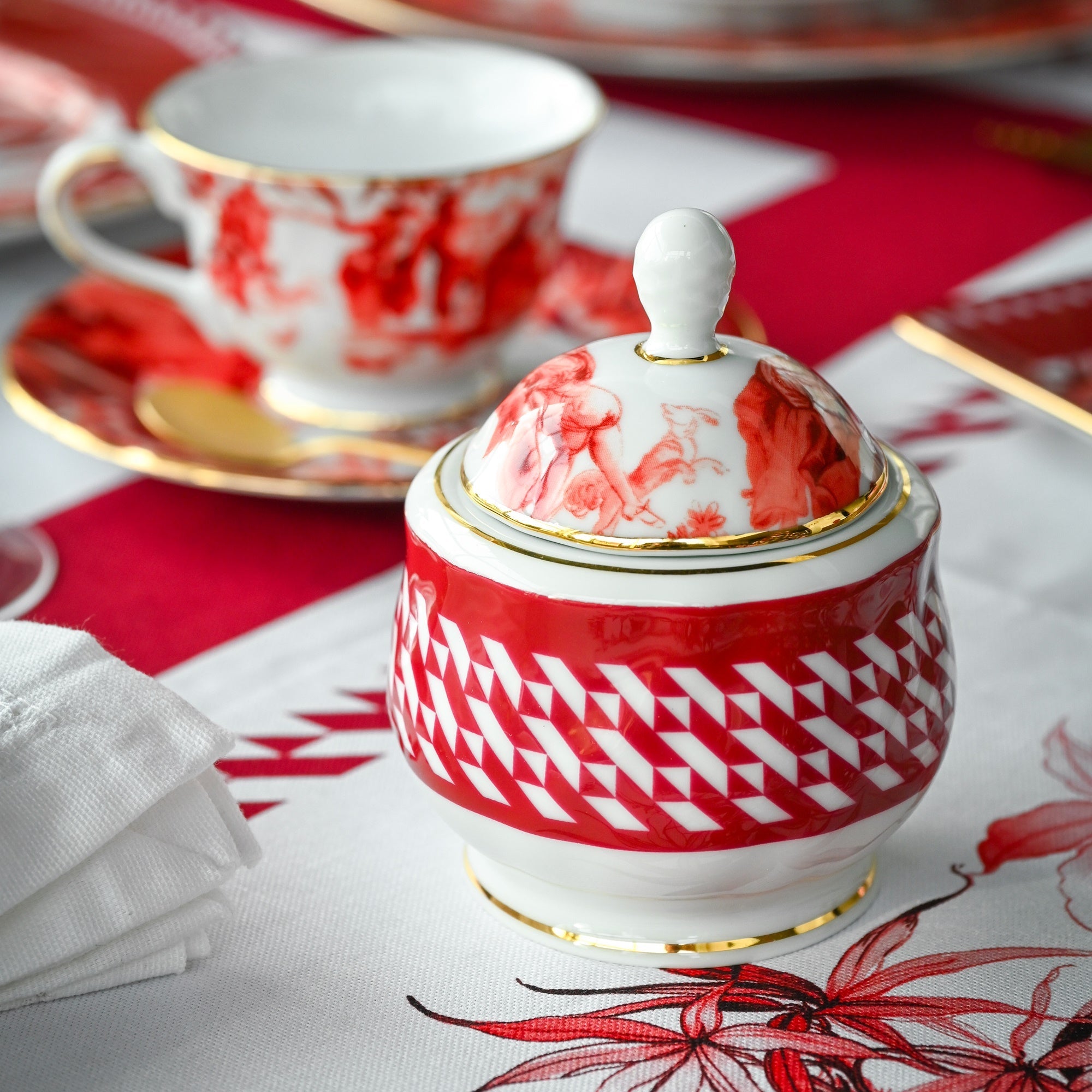 Porcelain sugar bowl, Le Rouge -  BACI MILANO