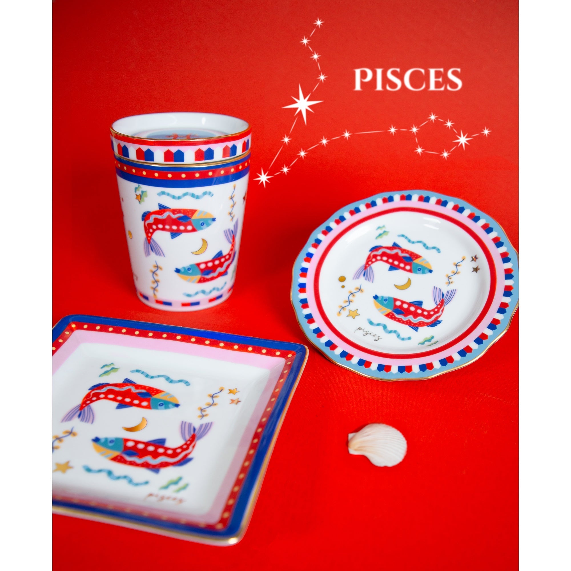 Tea cup and saucer, porcelain, Zodiac Vibe Gemini - BACI MILANO
